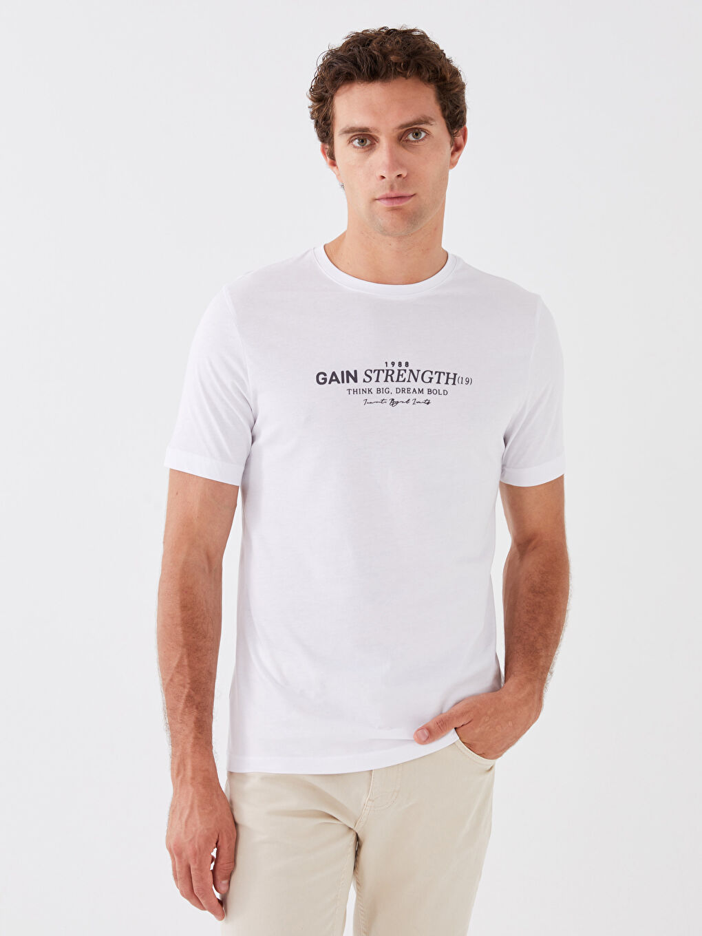 Tricou pentru Bărbați cu Guler Rotund, Mânecă Scurtă, Imprimat, din Bumbac Pieptănat