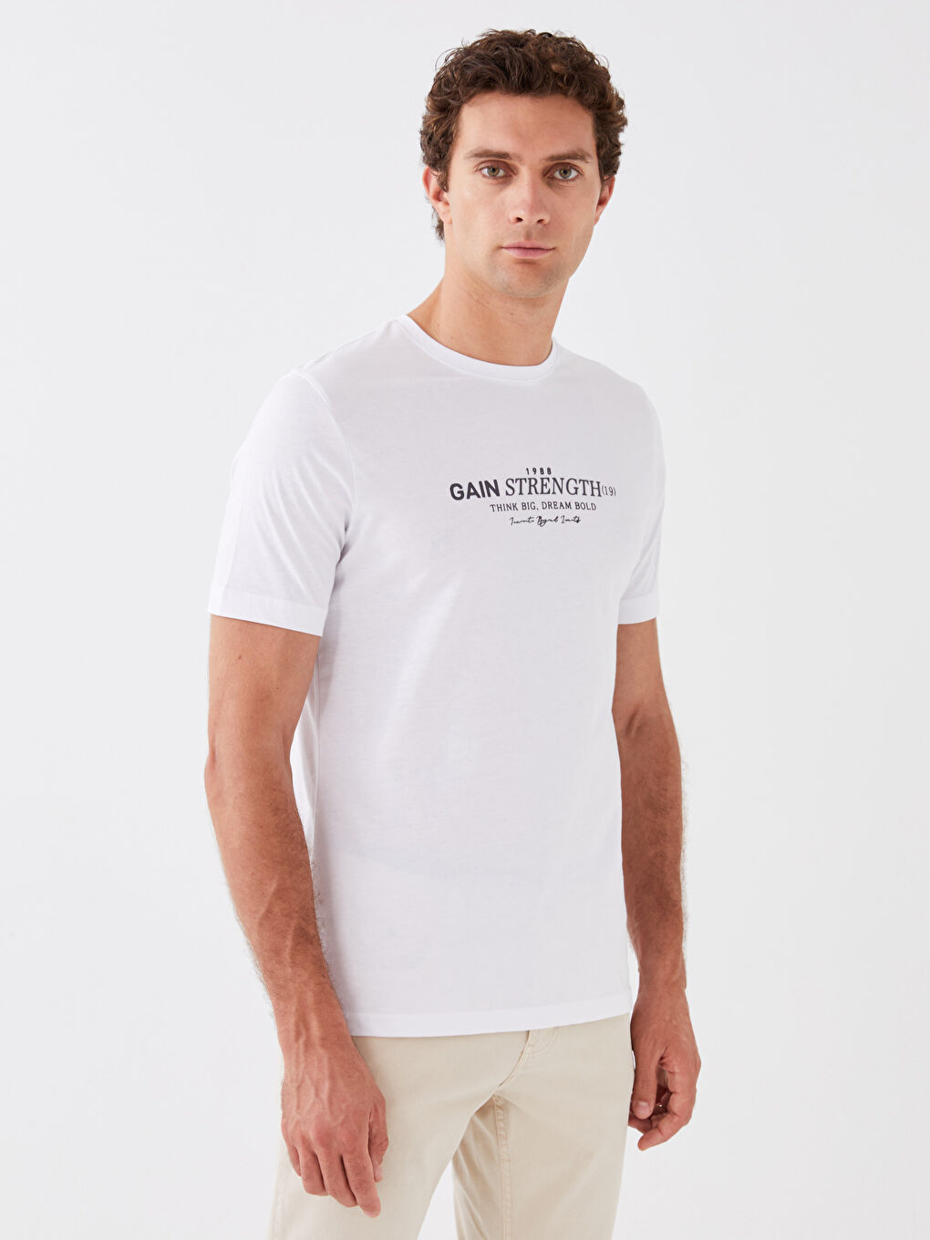 Tricou pentru Bărbați cu Guler Rotund, Mânecă Scurtă, Imprimat, din Bumbac Pieptănat-1