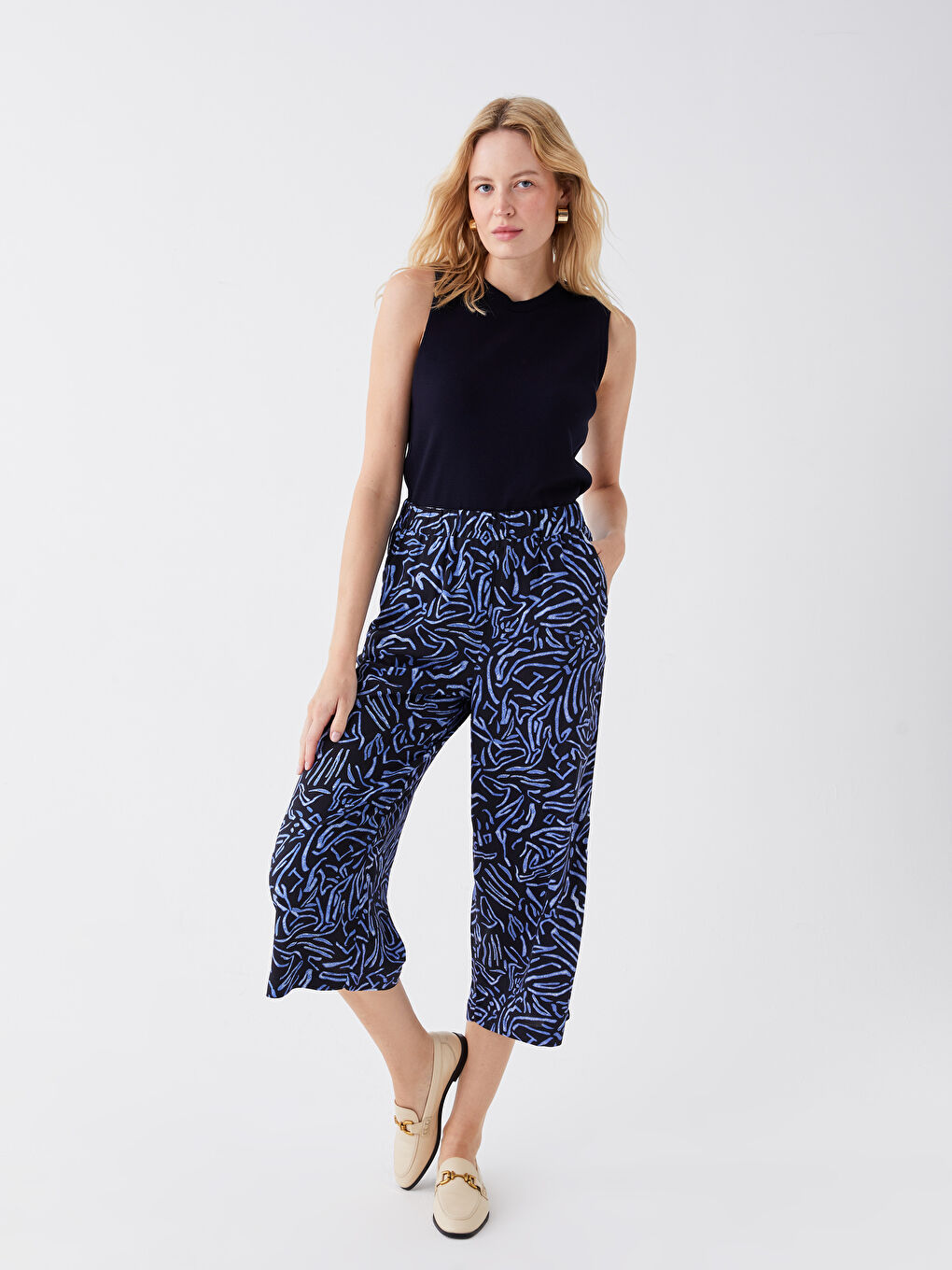 Women's Capri with Elastic Waist Pattern -S3KE16Z8-LQJ