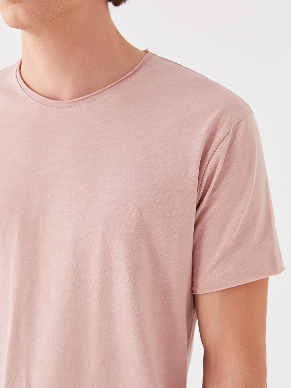 Pembe Bisiklet Yaka Penye Erkek Tişört-3