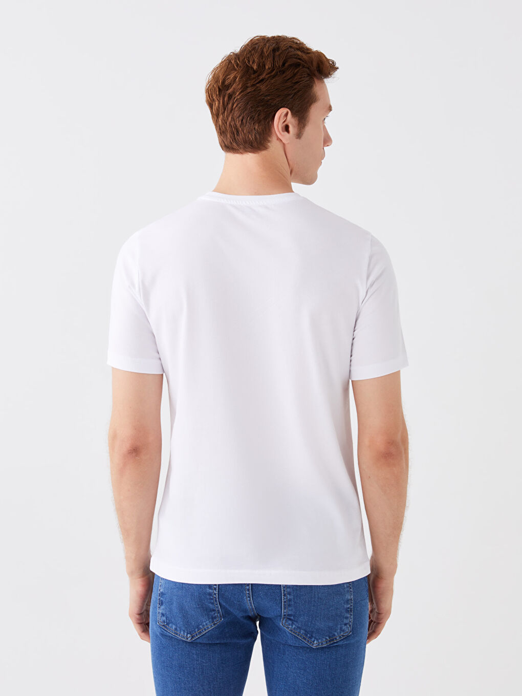Beyaz Bisiklet Yaka Kısa Kollu Baskılı Penye Erkek Tişört-4
