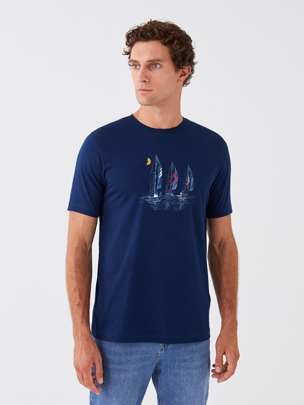 Футболка для чоловіків з круглим вирізом, коротким рукавом, з принтом, з чесаної бавовни