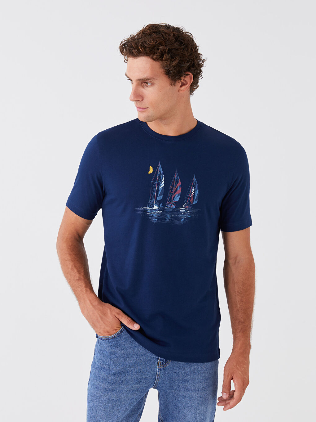 Футболка для чоловіків з круглим вирізом, коротким рукавом, з принтом, з чесаної бавовни-1