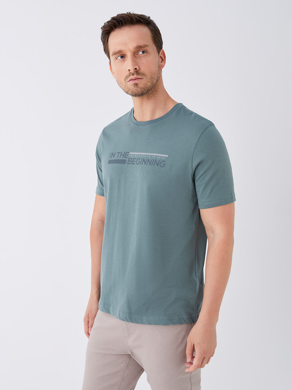 Yeşil Bisiklet Yaka Kısa Kollu Baskılı Penye Erkek Tişört