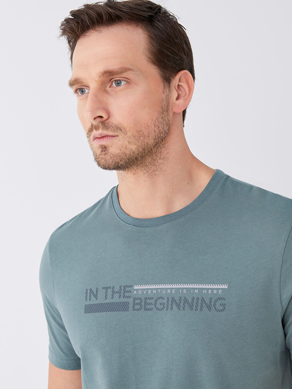 Yeşil Bisiklet Yaka Kısa Kollu Baskılı Penye Erkek Tişört-1