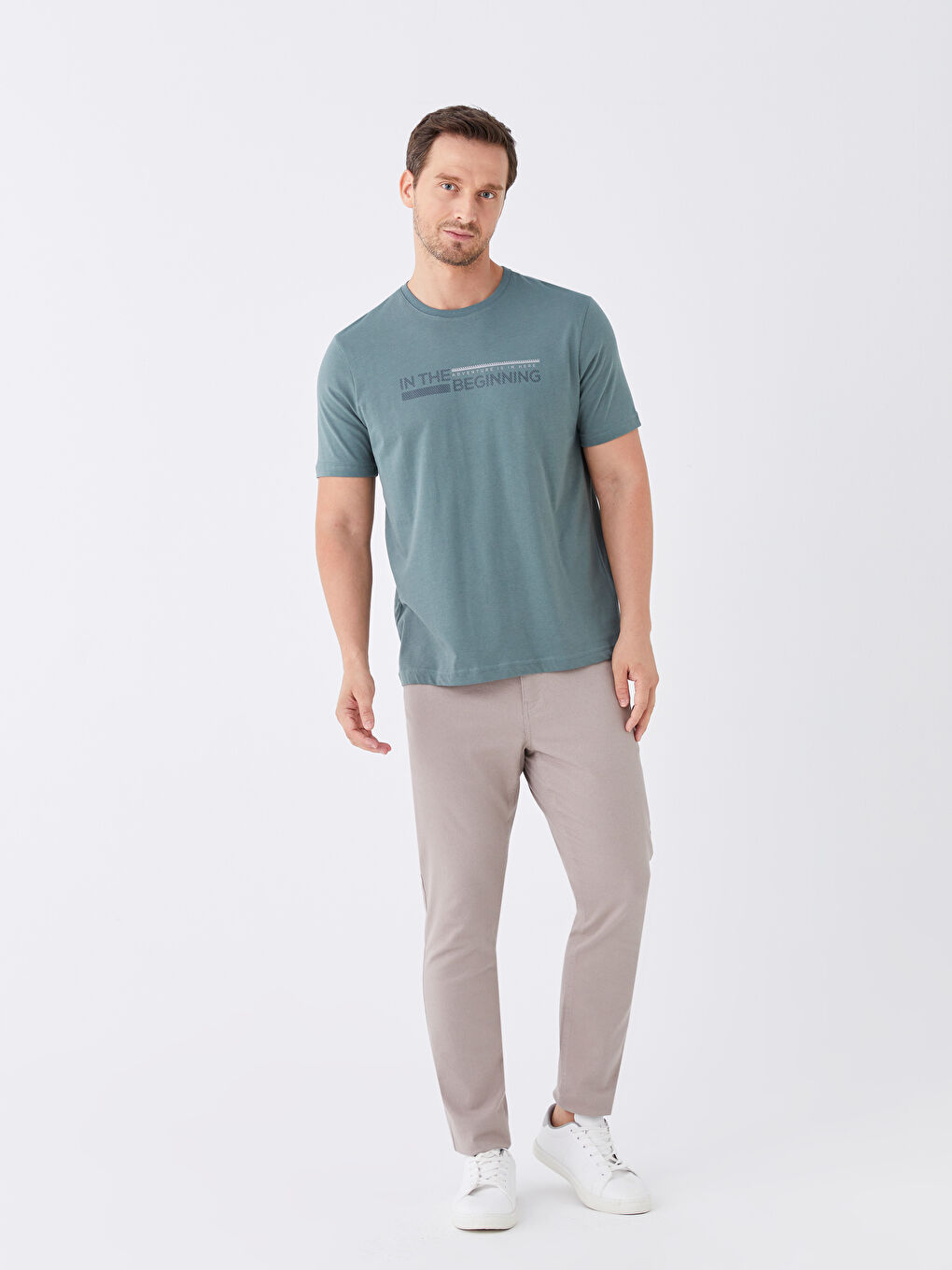 Yeşil Bisiklet Yaka Kısa Kollu Baskılı Penye Erkek Tişört-2