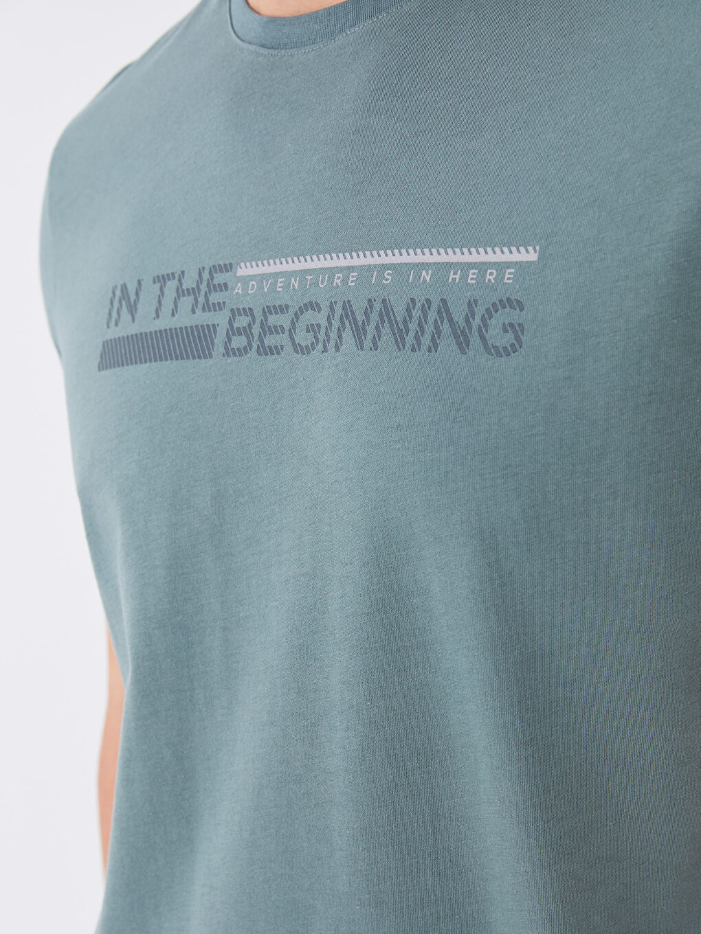 Yeşil Bisiklet Yaka Kısa Kollu Baskılı Penye Erkek Tişört-3