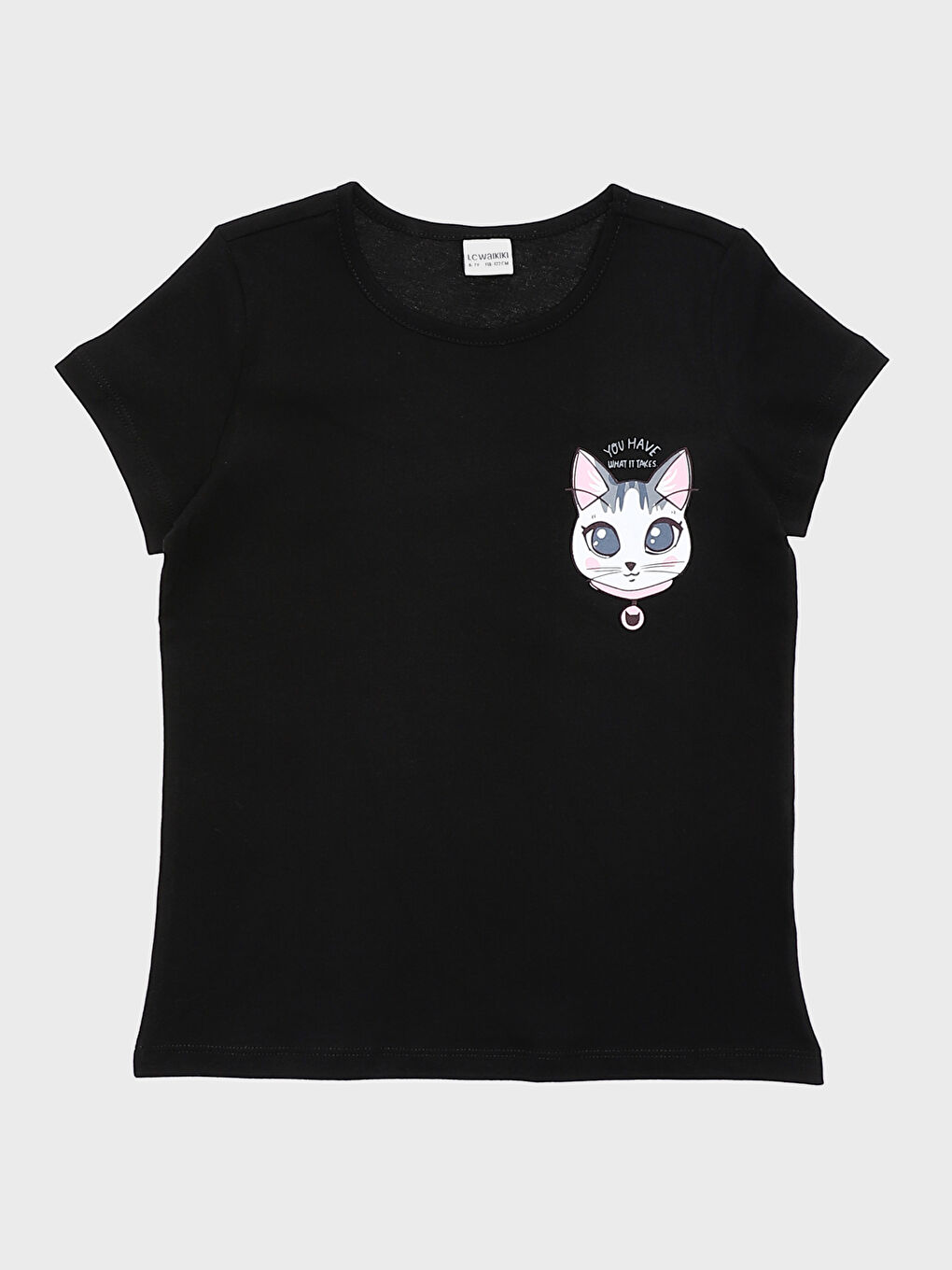 تيشيرت للبنات بياقة دائرية مطبوع كم قصير