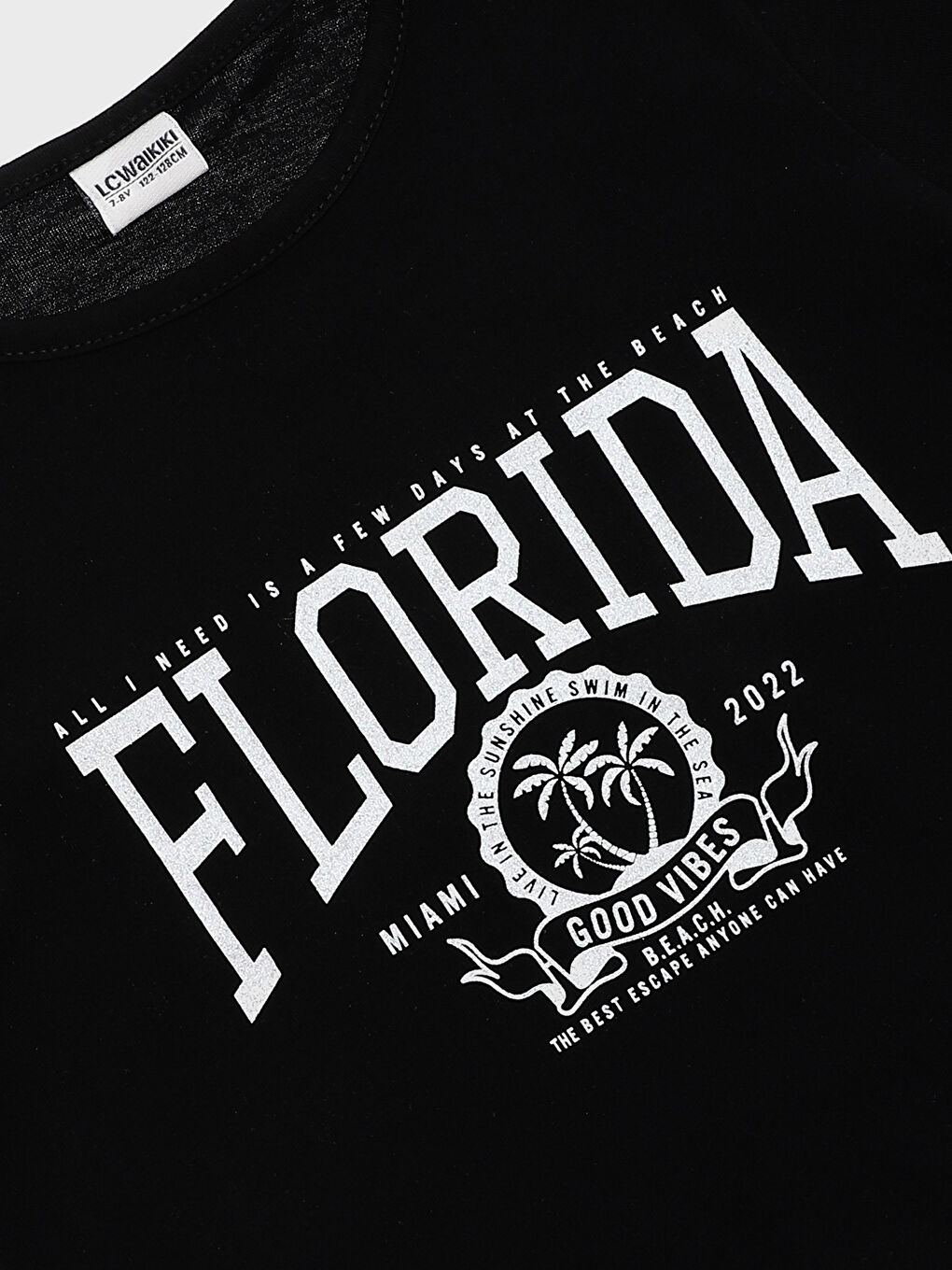 تيشيرت للبنات بياقة دائرية مطبوع كم قصير-2