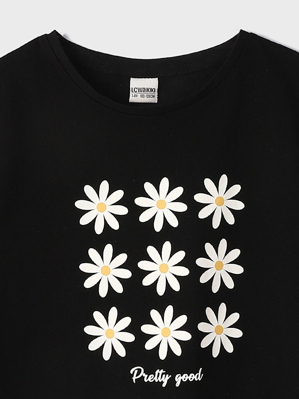 تيشيرت للبنات بياقة دائرية مطبوع كم قصير-2