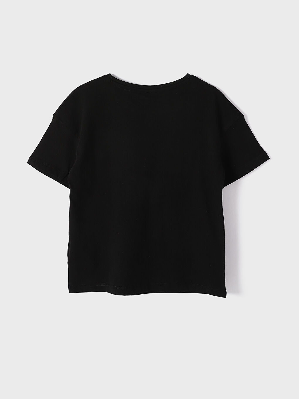 تيشيرت للبنات بياقة دائرية مطبوع كم قصير-1