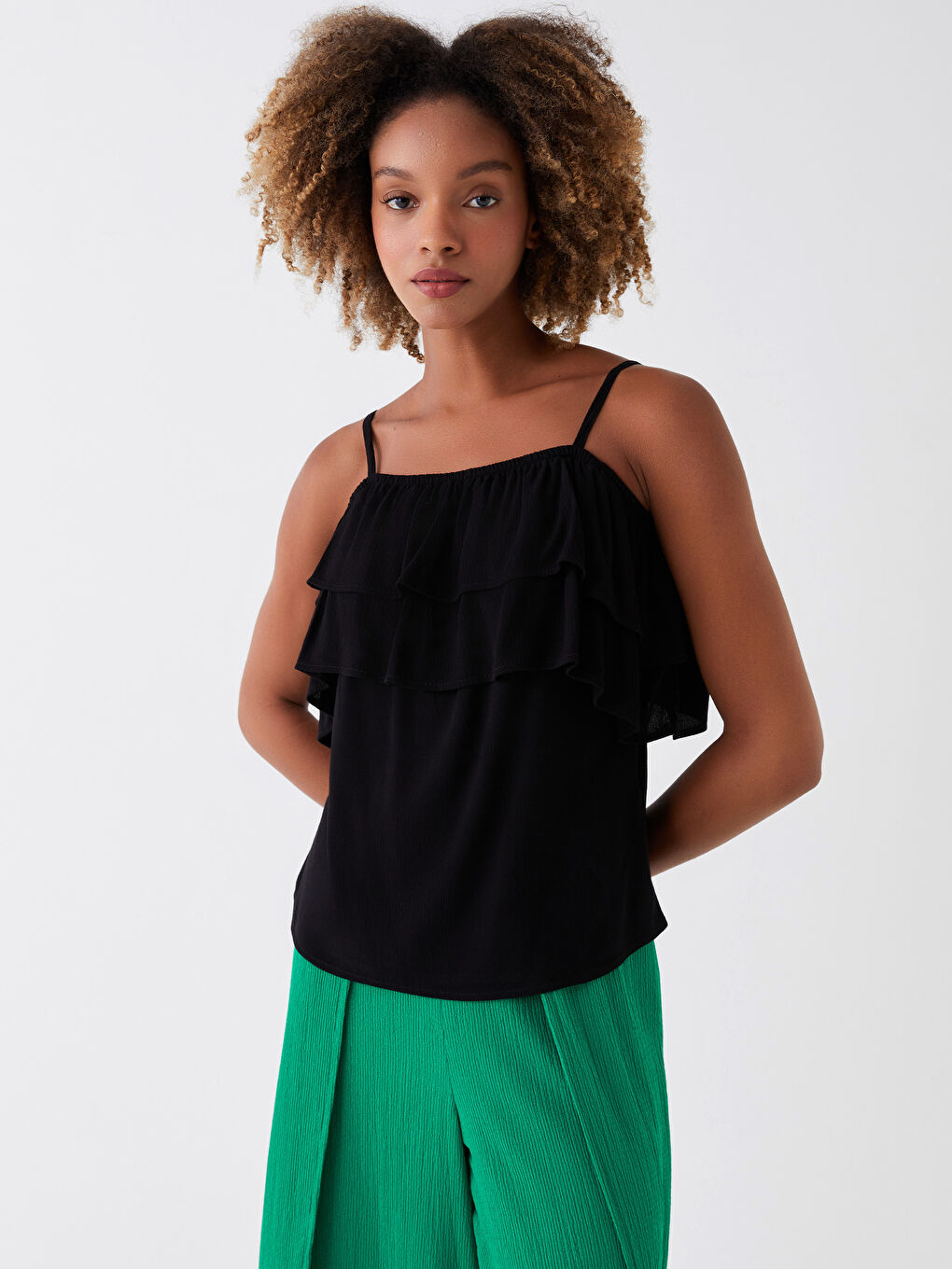 Boat Neck Straight Strap Women's Blouse -S3KE44Z8-CVL