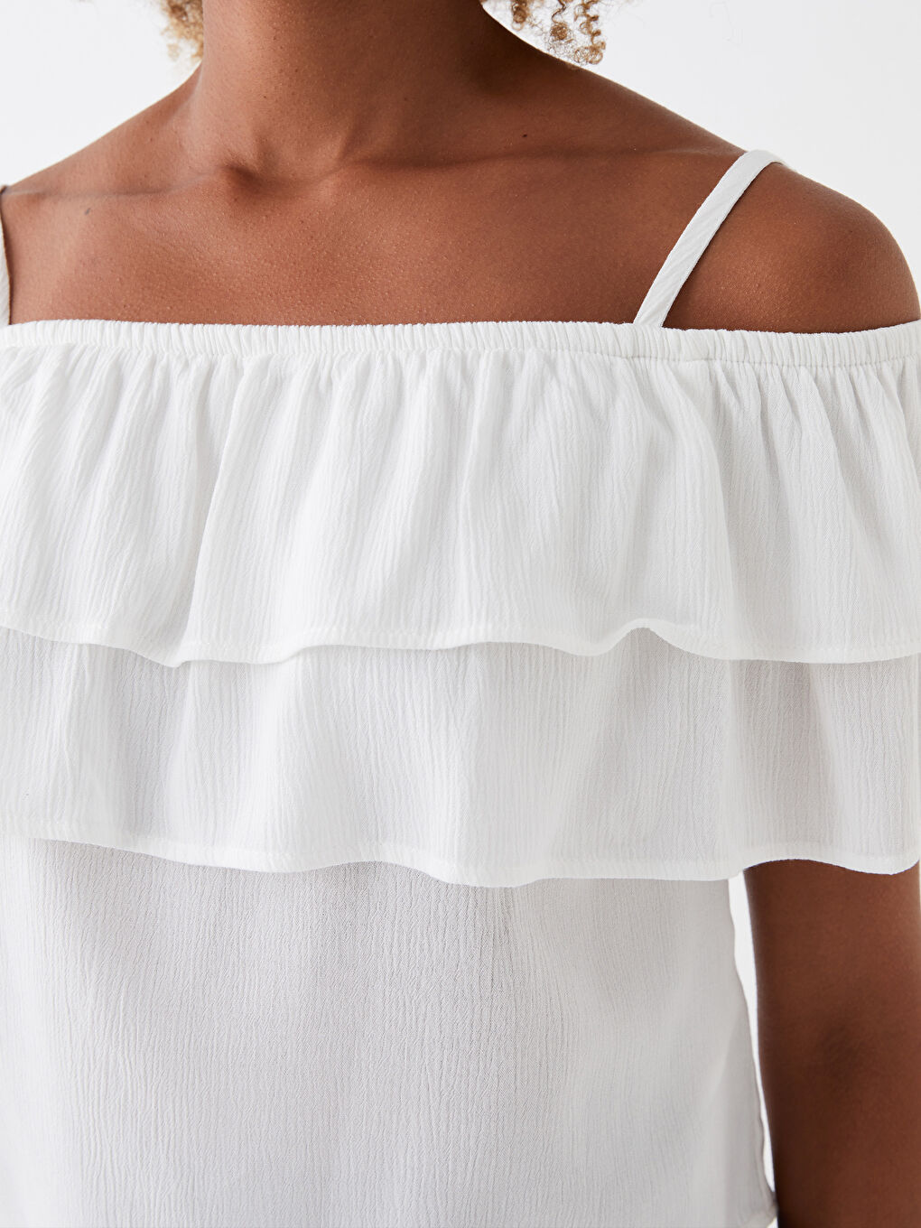 Ekru Kadın Kayık Yaka Düz Bluz-3