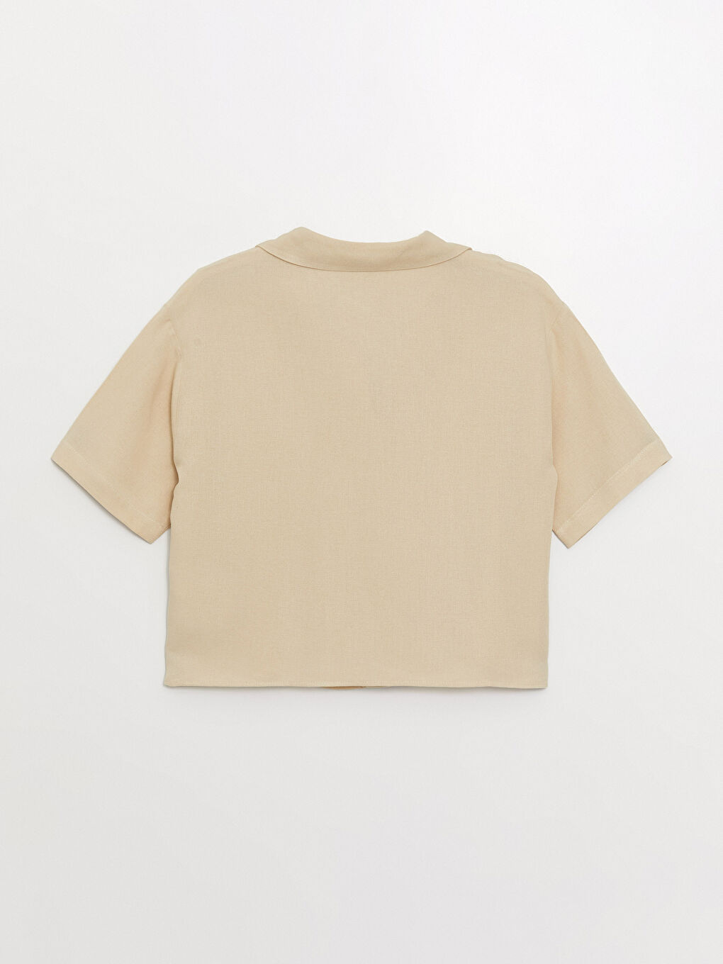 Bej Düz Kısa Kollu Poplin Kadın Gömlek-6