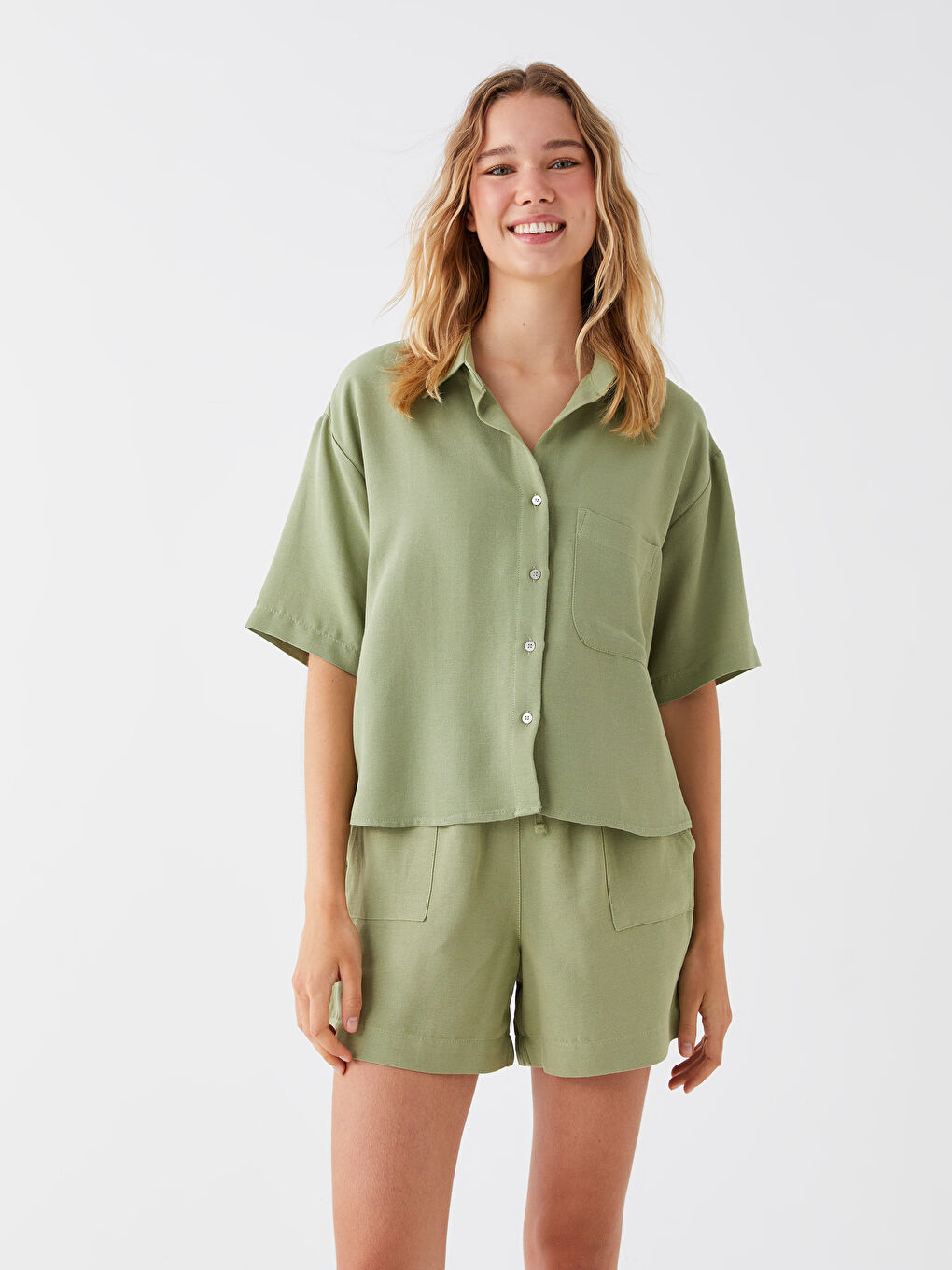 Plain Short Sleeve Poplin Women's Shirt