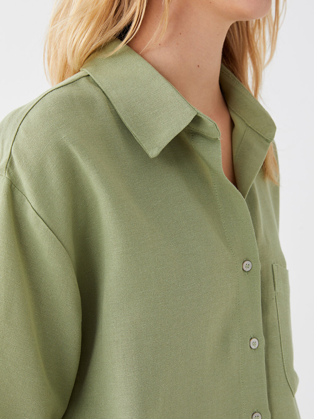 Plain Short Sleeve Poplin Women's Shirt-3