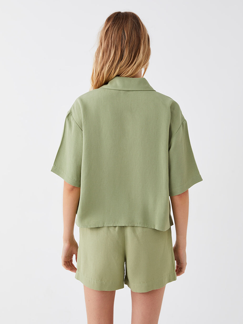 Plain Short Sleeve Poplin Women's Shirt-4