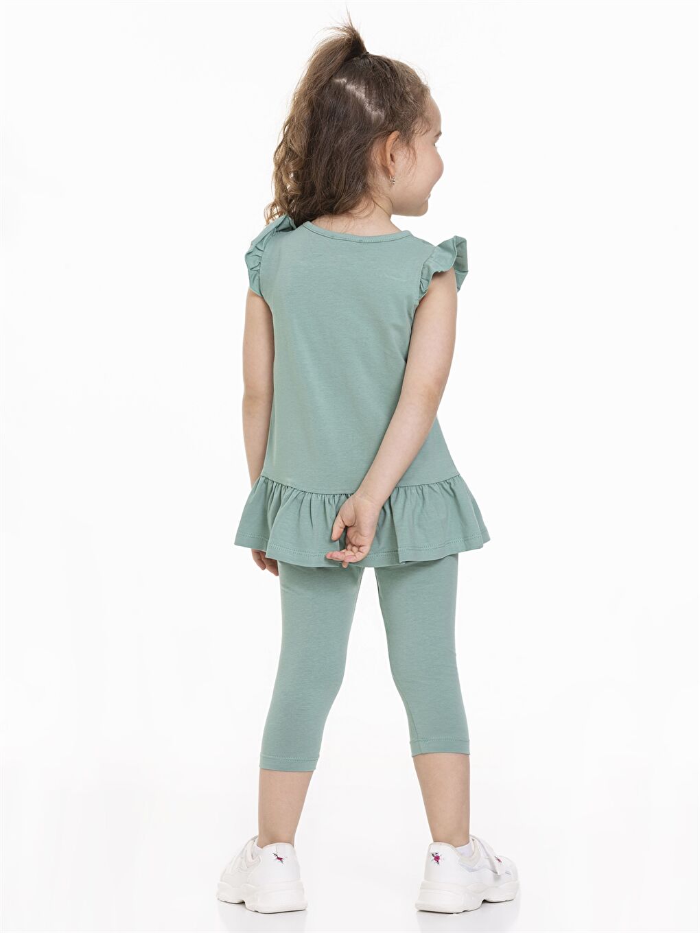 Yeşil Bisiklet Yaka Kısa Kollu Baskılı Kız Bebek Tişört ve Tayt 2'li-3
