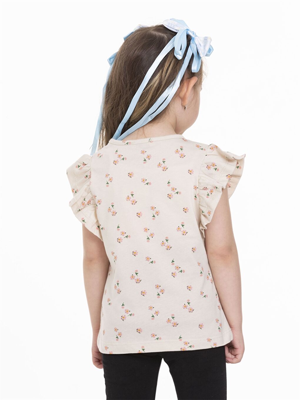 Bej Bisiklet Yaka Kısa Kollu Baskılı Kız Bebek Tişört-3