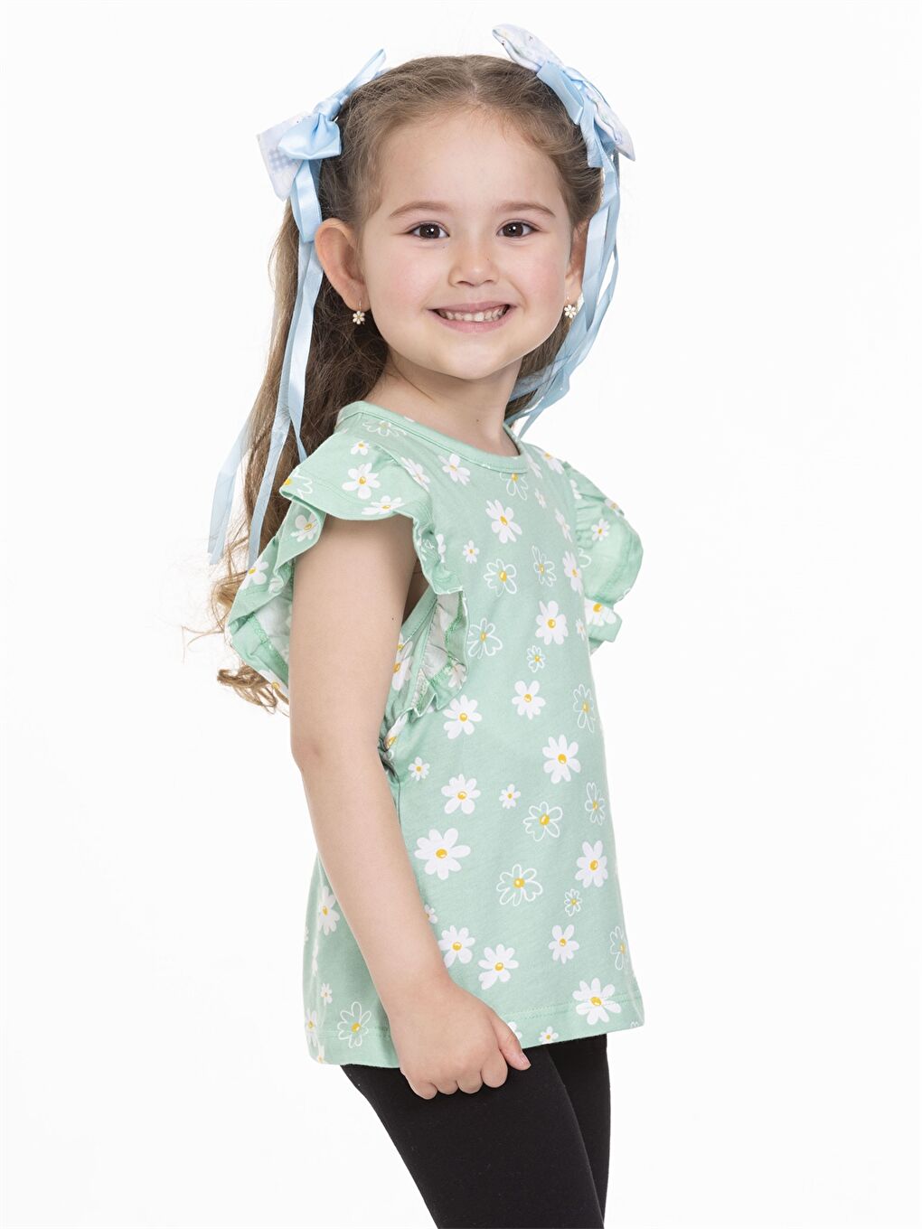 Yeşil Bisiklet Yaka Kısa Kollu Baskılı Kız Bebek Tişört-1