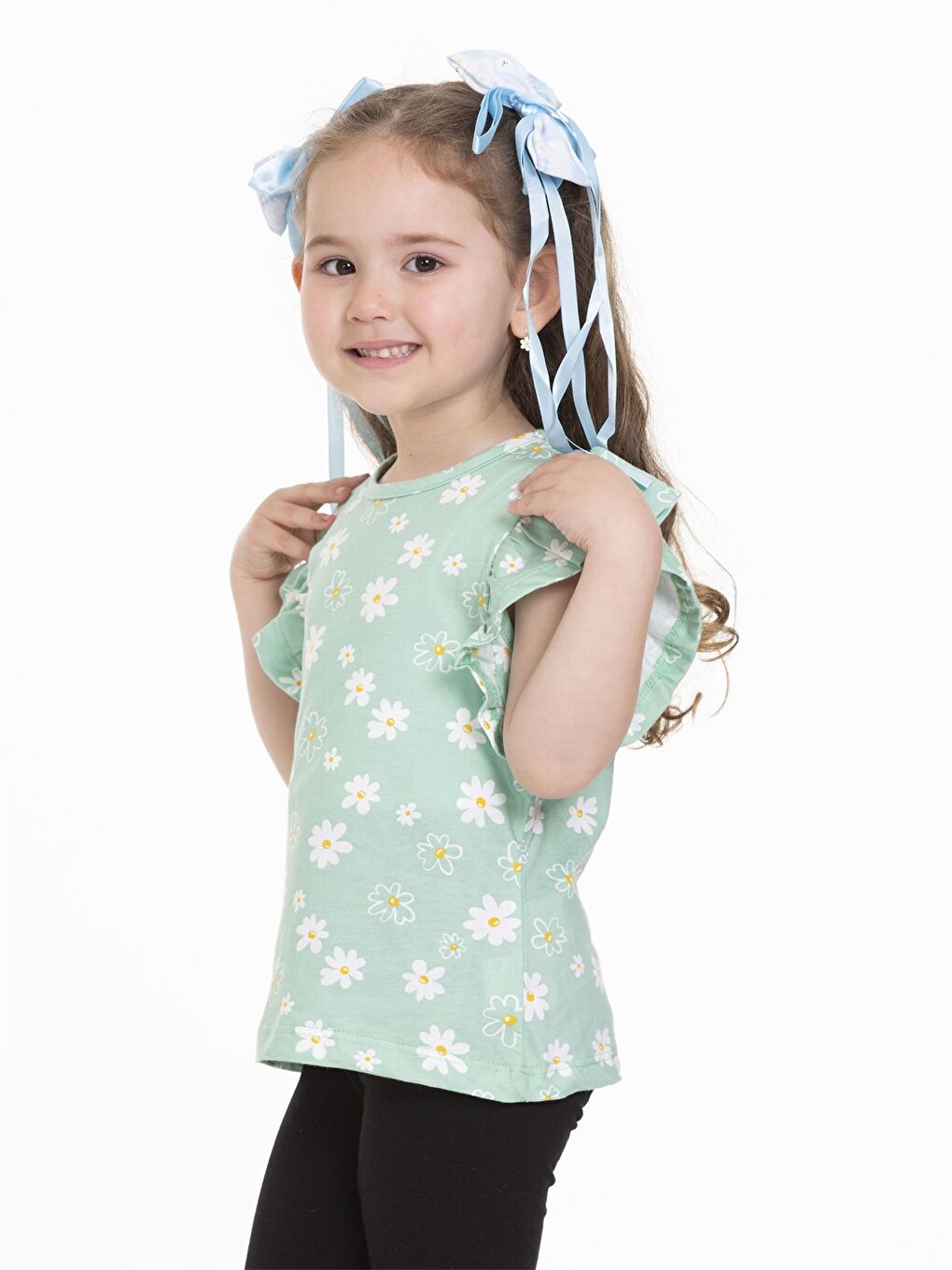 Yeşil Bisiklet Yaka Kısa Kollu Baskılı Kız Bebek Tişört-2