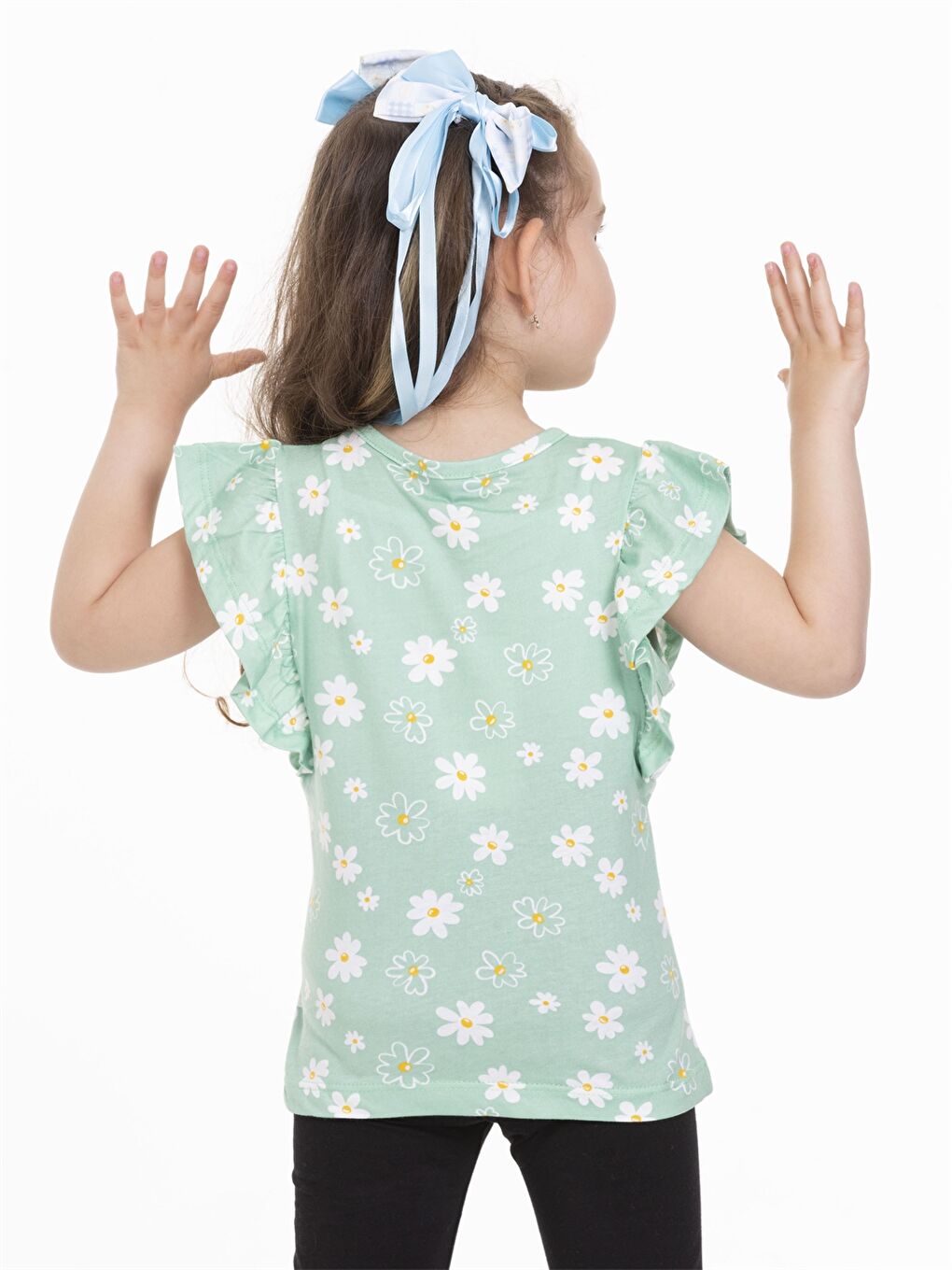 Yeşil Bisiklet Yaka Kısa Kollu Baskılı Kız Bebek Tişört-3