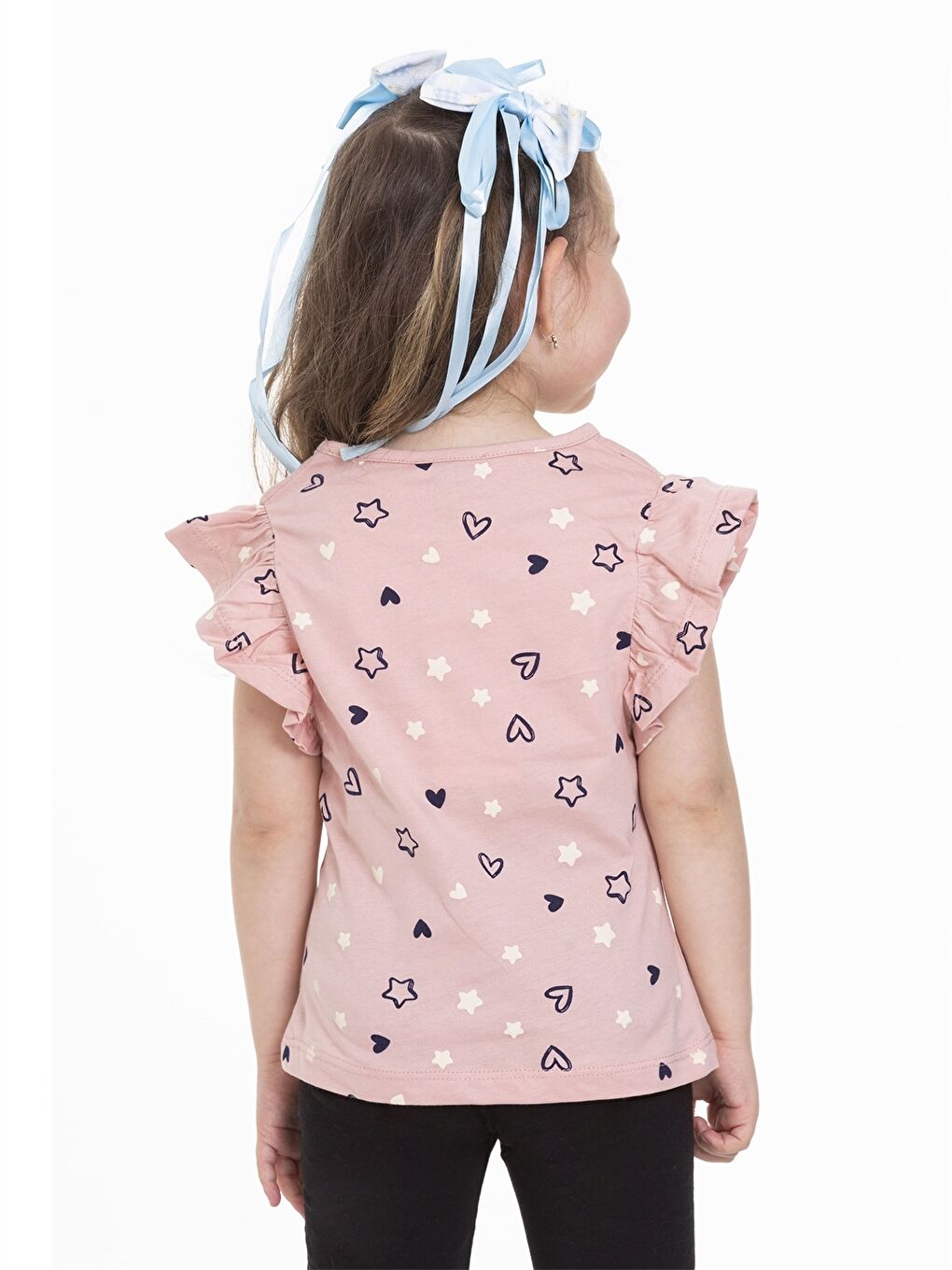Pembe Bisiklet Yaka Desenli Kısa Kollu Kız Çocuk Tişört-3
