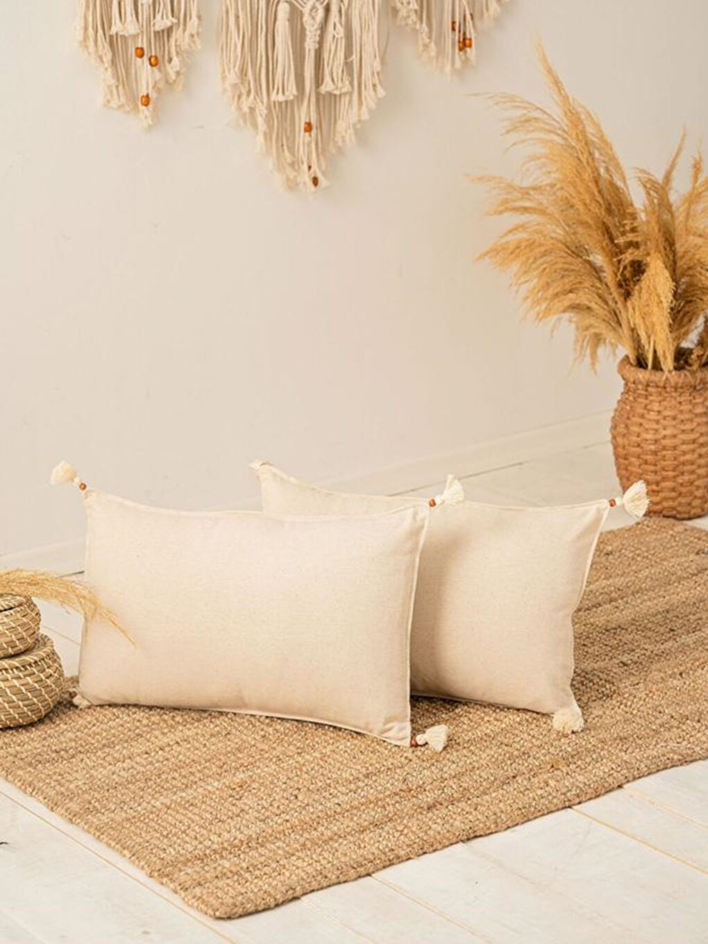 Ekru Düz Kırlent Kılıfı 2'li 34 x 54 cm