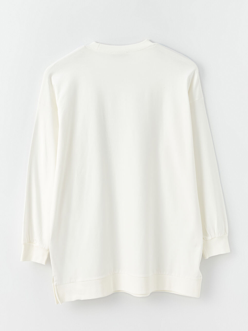 Ekru Bisiklet Yaka Baskılı Uzun Kollu Oversize Kadın Sweatshirt Tunik-6