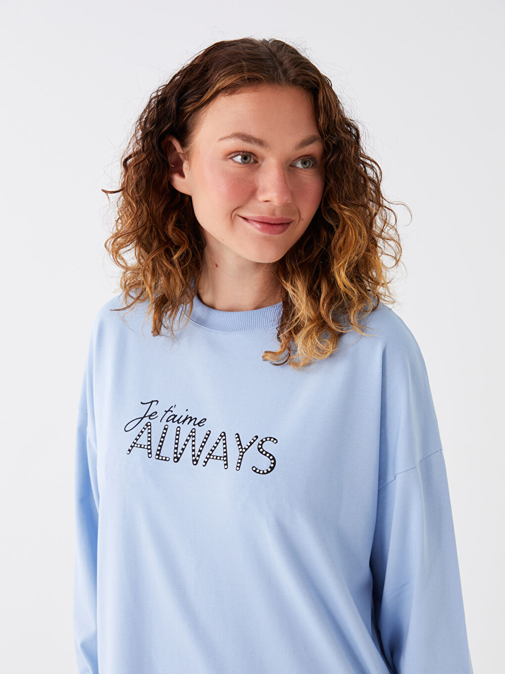 Mavi Bisiklet Yaka Baskılı Uzun Kollu Oversize Kadın Sweatshirt Tunik-2