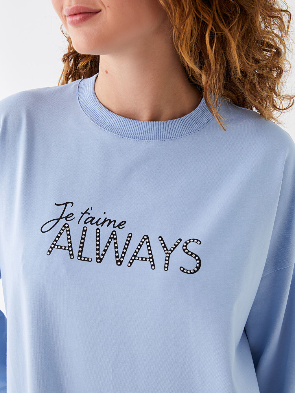 Mavi Bisiklet Yaka Baskılı Uzun Kollu Oversize Kadın Sweatshirt Tunik-3