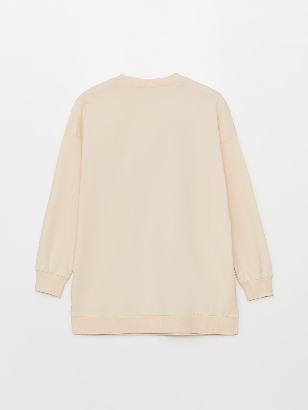 Bej Bisiklet Yaka Baskılı Uzun Kollu Oversize Kadın Sweatshirt Tunik-6