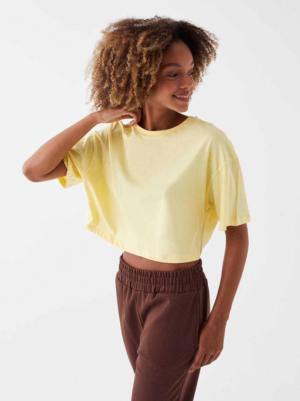 Κροπ Τοπ Στρογγυλή Λαιμόκοψη Απλό Κοντό Μανίκι Υπερμεγέθης Για Γυναίκες