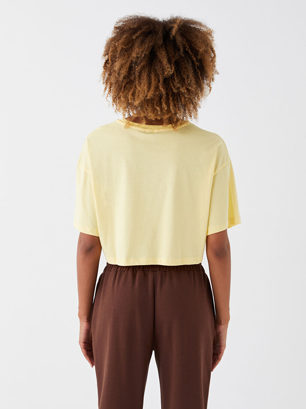 Κροπ Τοπ Στρογγυλή Λαιμόκοψη Απλό Κοντό Μανίκι Υπερμεγέθης Για Γυναίκες-4