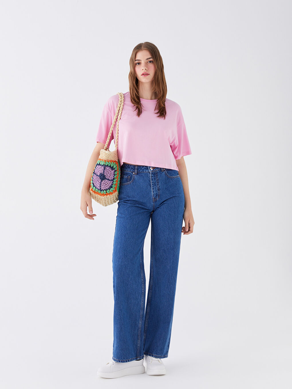 Haut Court Oversize à Manches Courtes Uni pour Femmes Col Rond-2