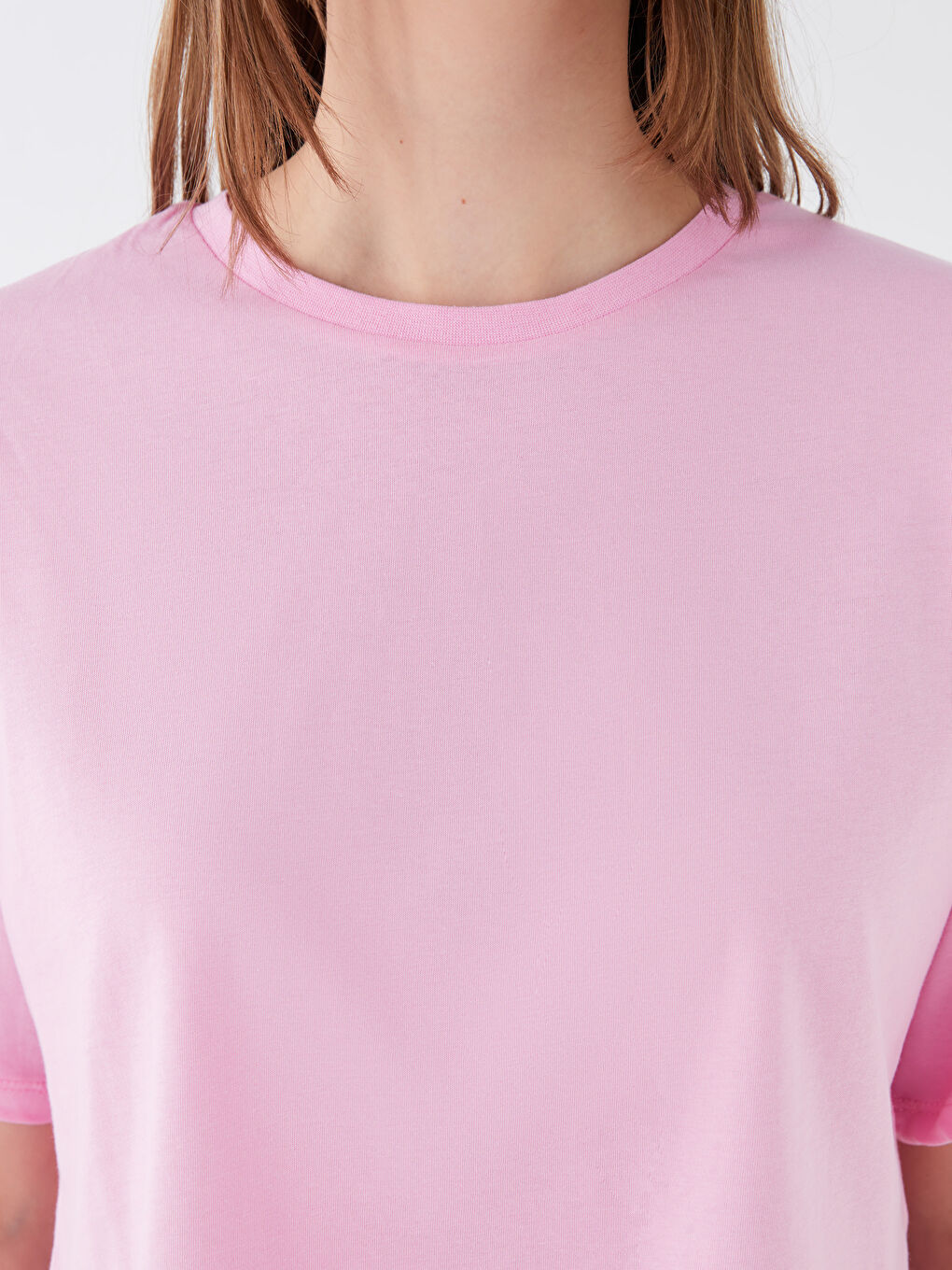 Haut Court Oversize à Manches Courtes Uni pour Femmes Col Rond-3