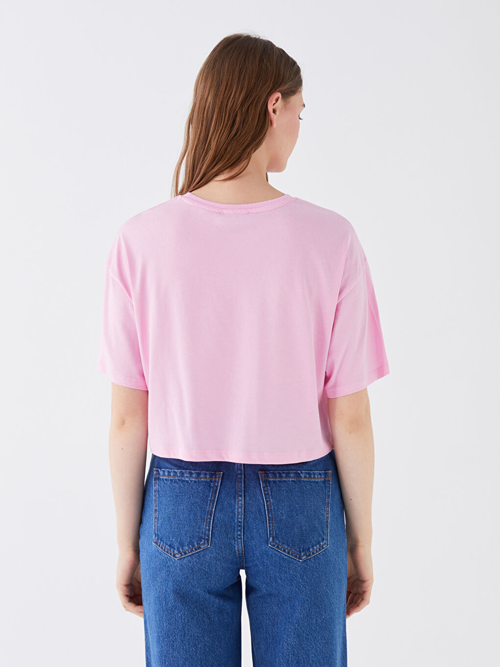 Haut Court Oversize à Manches Courtes Uni pour Femmes Col Rond-4