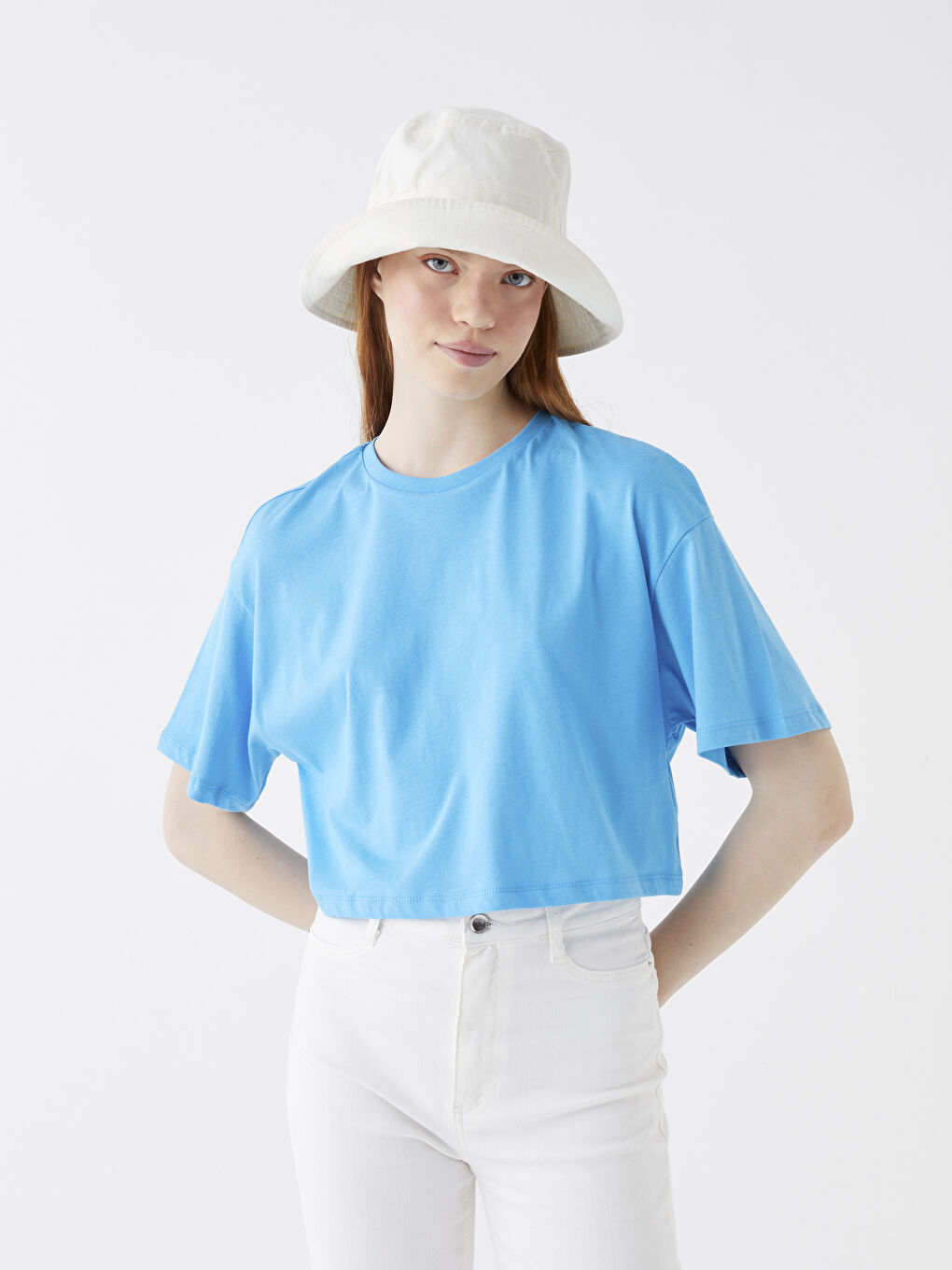 Haut Court Oversize à Manches Courtes Uni pour Femmes Col Rond