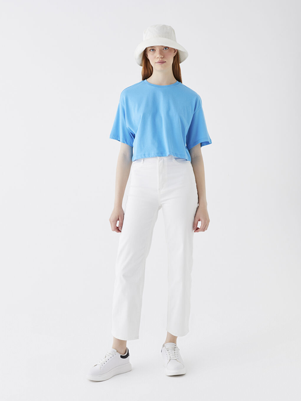 Haut Court Oversize à Manches Courtes Uni pour Femmes Col Rond-1