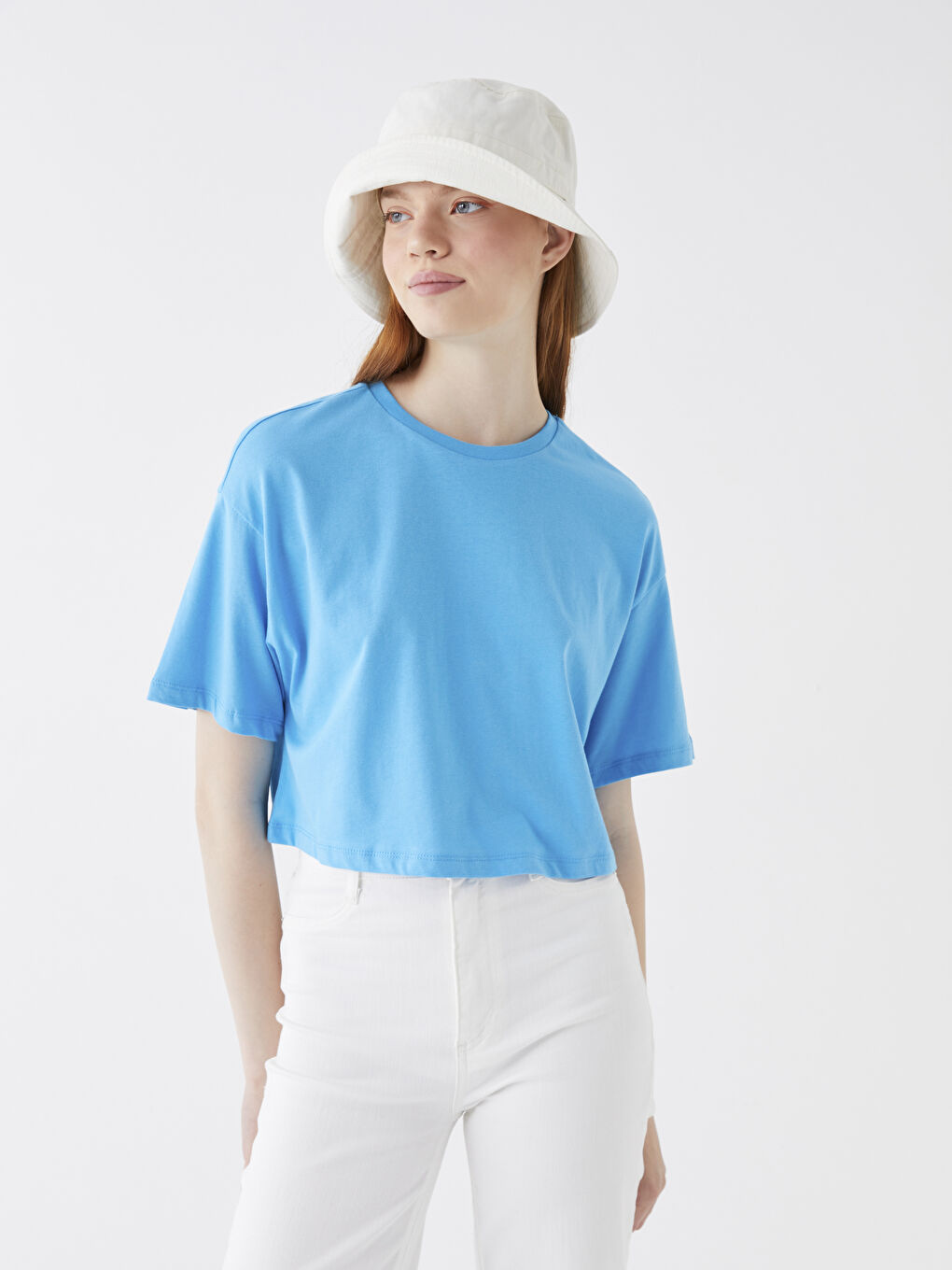 Haut Court Oversize à Manches Courtes Uni pour Femmes Col Rond-2