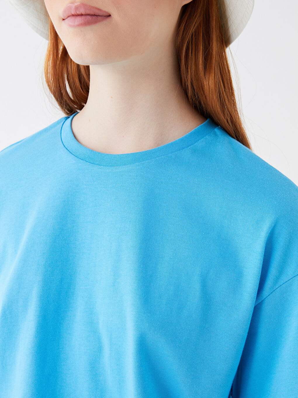 Haut Court Oversize à Manches Courtes Uni pour Femmes Col Rond-3