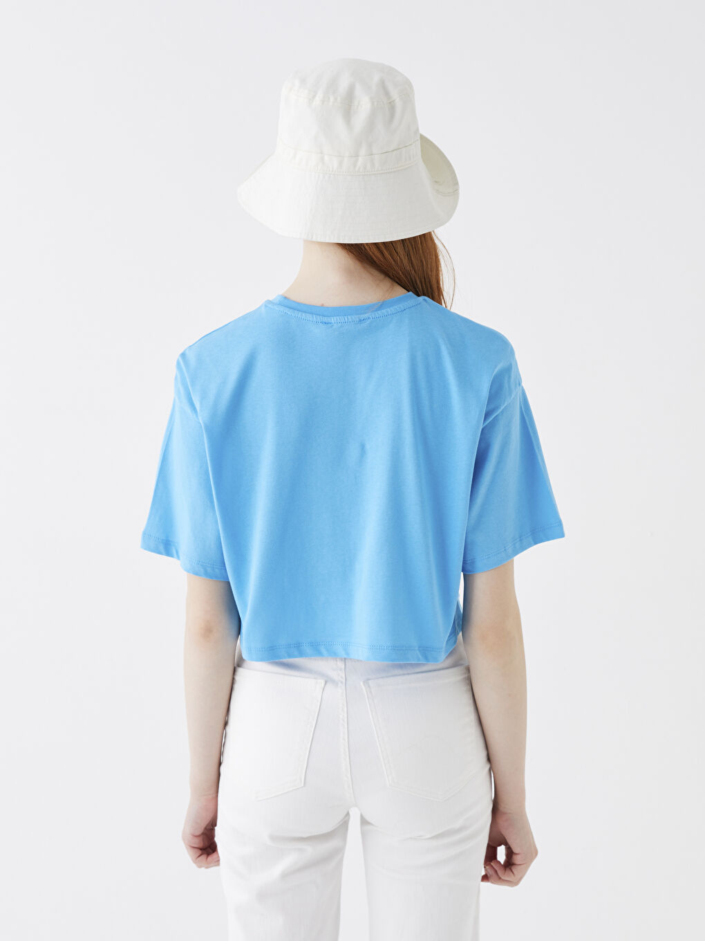 Haut Court Oversize à Manches Courtes Uni pour Femmes Col Rond-4