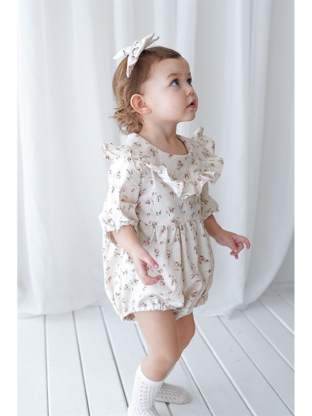 Ekru Bisiklet Yaka Kız Bebek Tulum