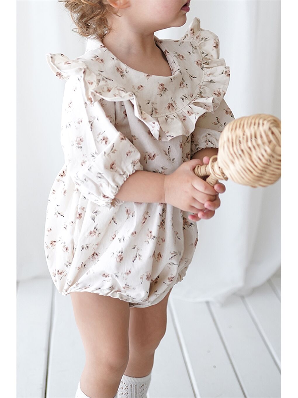 Ekru Bisiklet Yaka Kız Bebek Tulum-1