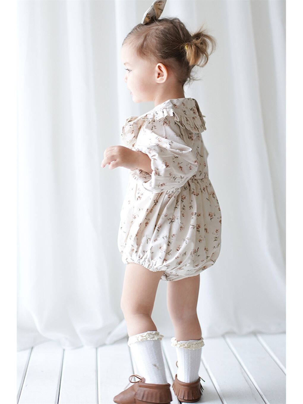 Ekru Bisiklet Yaka Kız Bebek Tulum-2