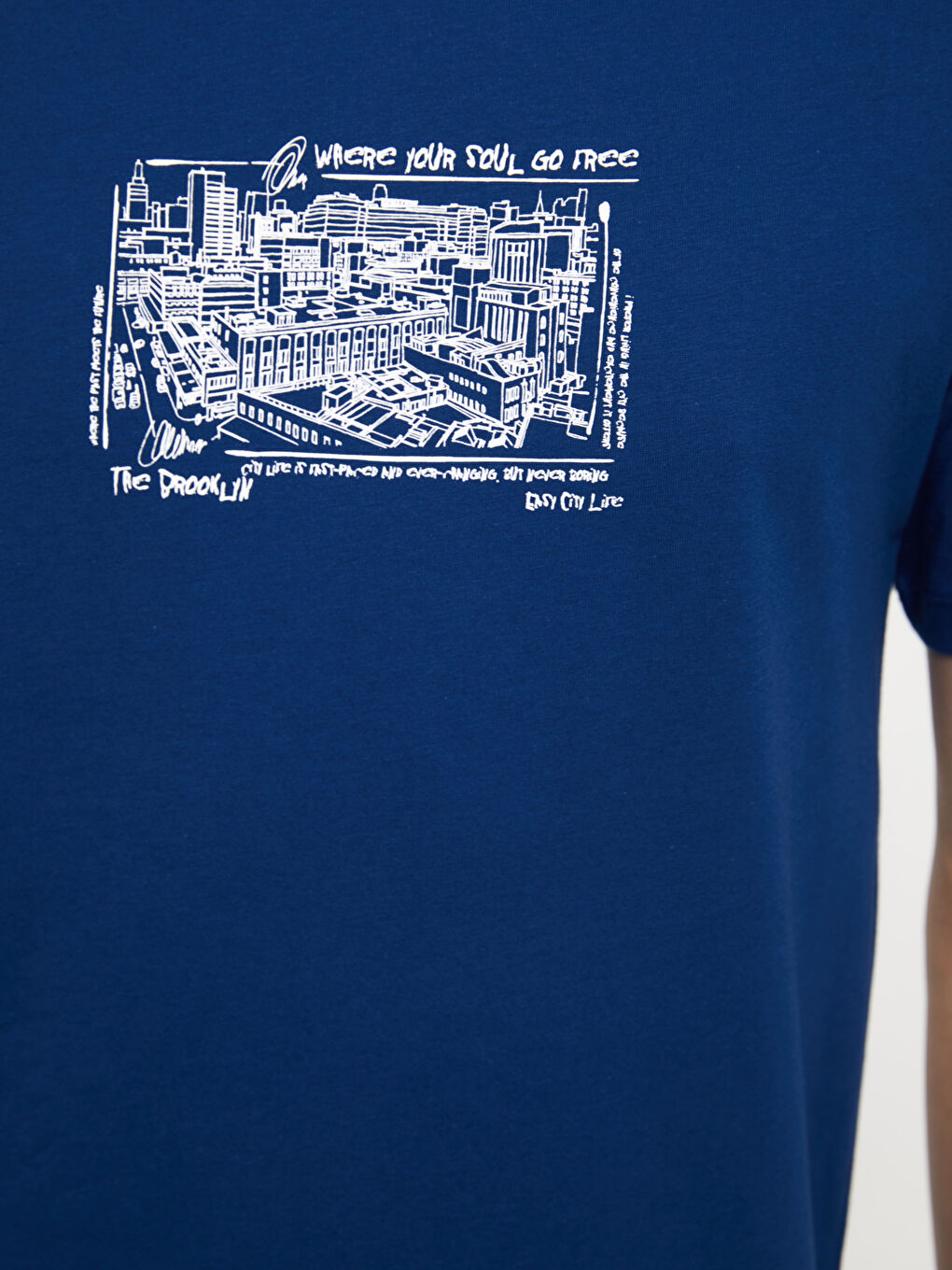 Lacivert Bisiklet Yaka Kısa Kollu Baskılı Penye Erkek Tişört-3