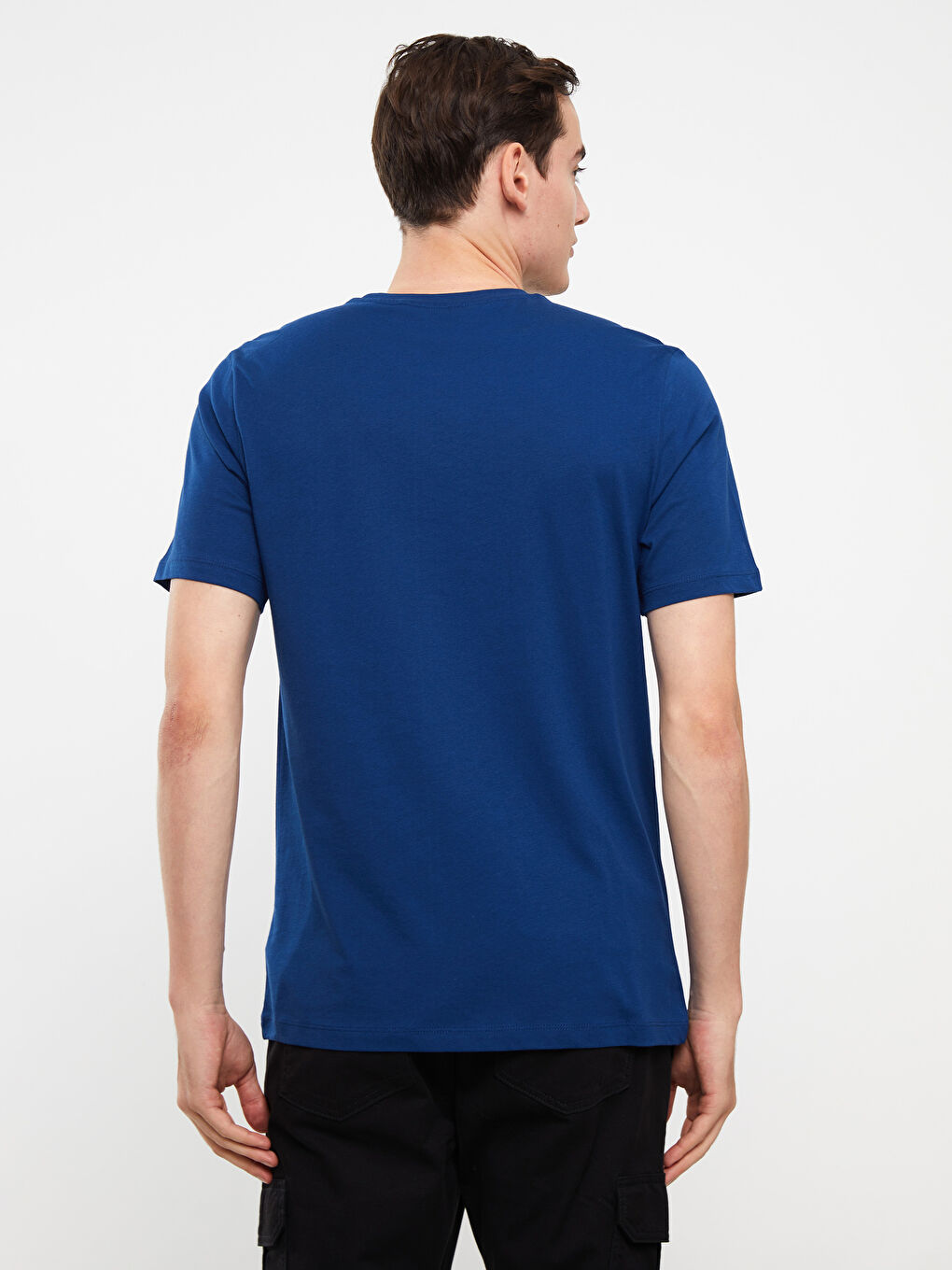 Lacivert Bisiklet Yaka Kısa Kollu Baskılı Penye Erkek Tişört-4