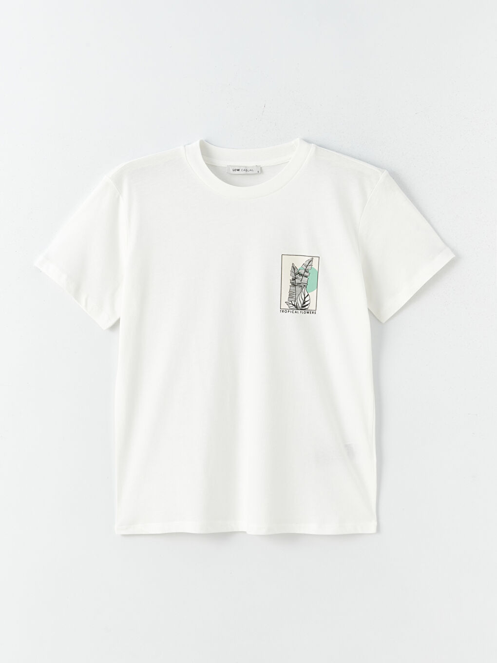 Ekru Bisiklet Yaka Baskılı Kısa Kollu Kadın Tişört-4