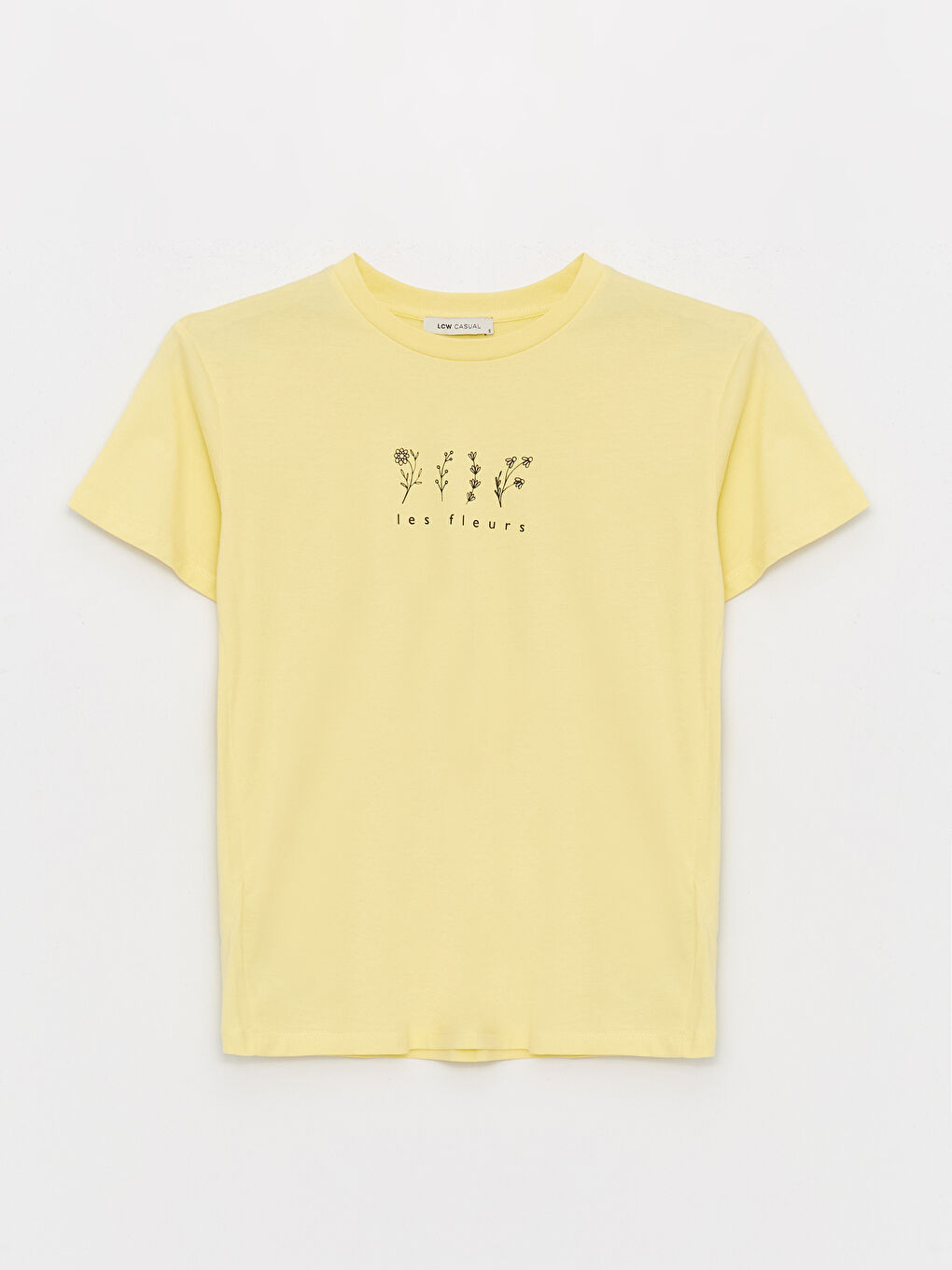 Sarı Bisiklet Yaka Baskılı Kısa Kollu Kadın Tişört-4