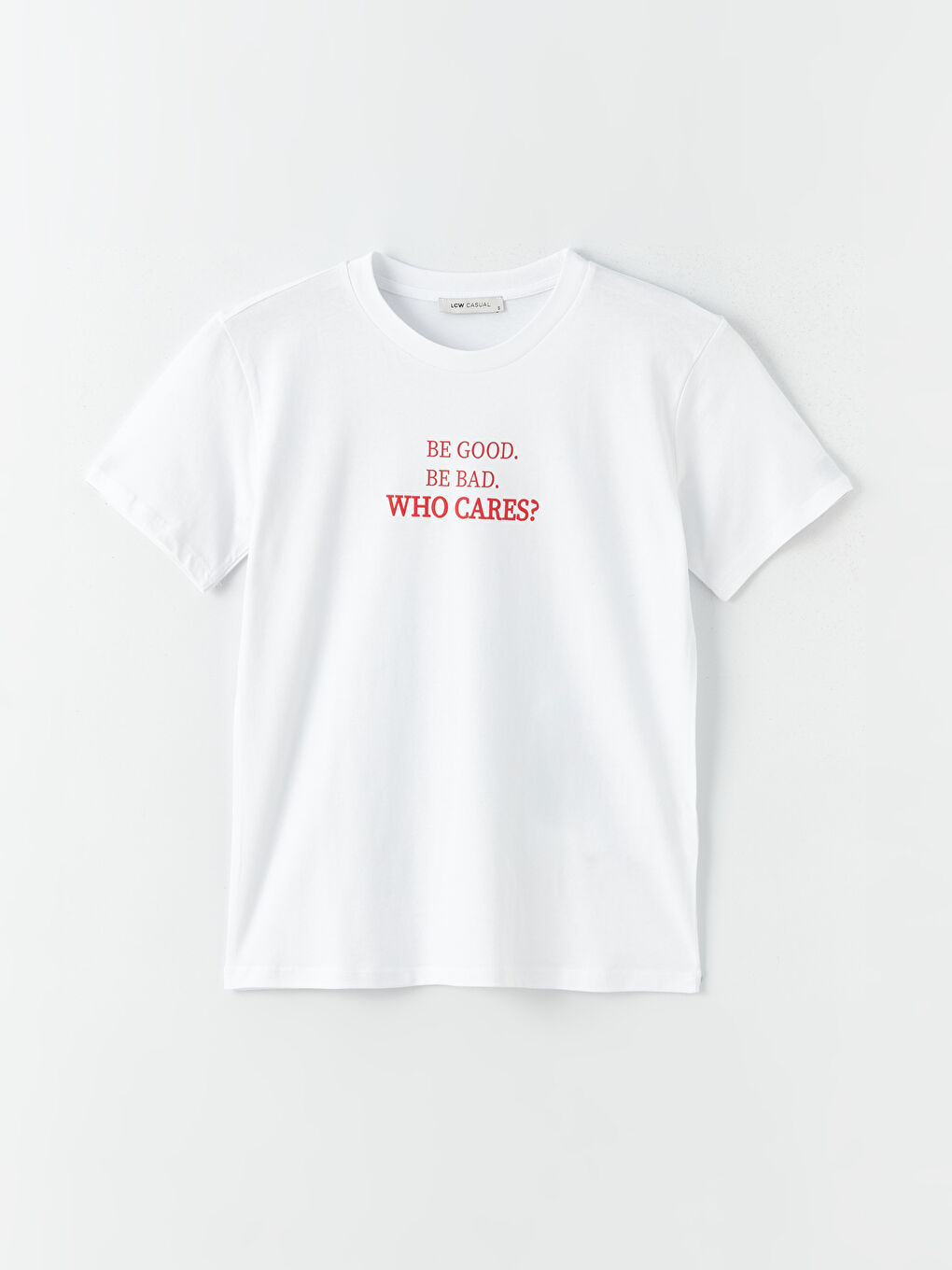 Beyaz Bisiklet Yaka Baskılı Kısa Kollu Kadın Tişört-5